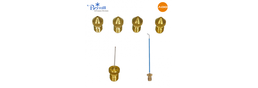 Set of 6 tips: 4 tips (A-D), 1 straight spray tip 1