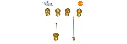 Juego de 6 puntas: 4 puntas (A-D), 1 punta de spray recta 1" x 20g, 1 punta de spray curva 3" x 20g