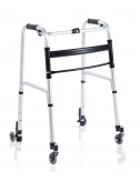 FOLDABLE ALUMINUM WALKER – 2 BRAKED WHEELS AND 2 SWIVEL WHEELS Ø 7 CM – CLICK SERIES