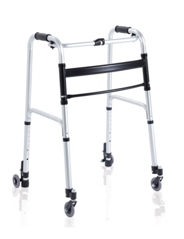 FOLDABLE ALUMINUM WALKER – 2 BRAKED WHEELS AND 2 SWIVEL WHEELS Ø 7 CM – CLICK SERIES