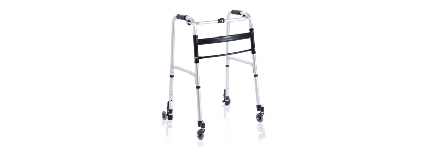 DEAMBULATEUR PLIANT EN ALUMINIUM ANODISÉ – 2 ROUES FREINÉES ET 2 ROUES PIVOTANTES Ø 7 CM – SÉRIE CLICK