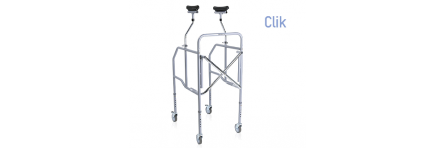 Andador RP754S con soportes axilares acolchados, plegable y ajustable en altura.