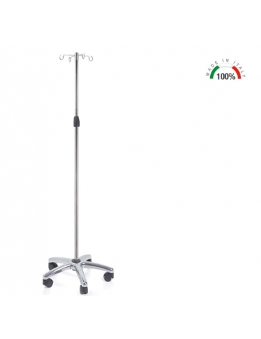 Porte-infusion Ipodermoclisi en Acier Inoxydable avec Base en Aluminium Chromé et 4 Crochets