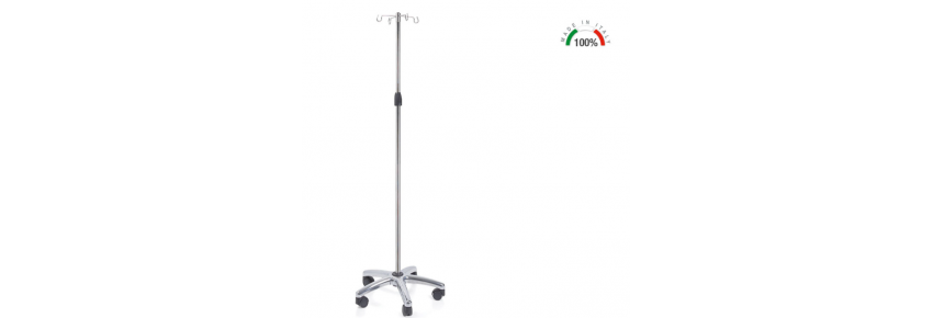 Porte-infusion Ipodermoclisi en Acier Inoxydable avec Base en Aluminium Chromé et 4 Crochets
